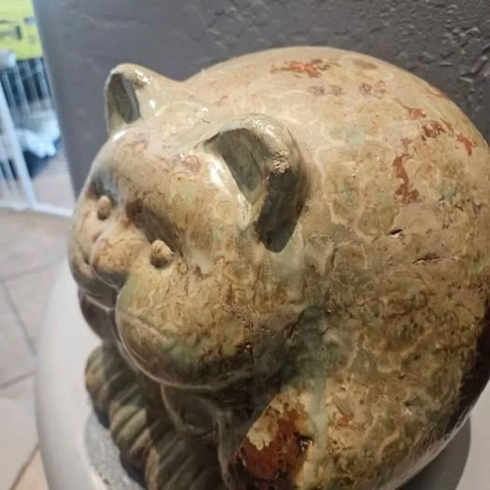 Hand Glazed Ceramic Fat Cat Statue 10
